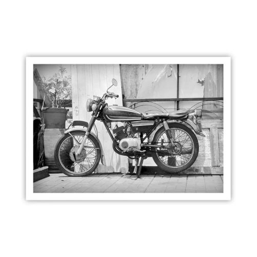 Affiche - Poster - Photo en noir et blanc d'une moto classique - 100x70cm - Classique au dessus de tout - Décoration murale moderne pour le salon et la chambre ARTTOR