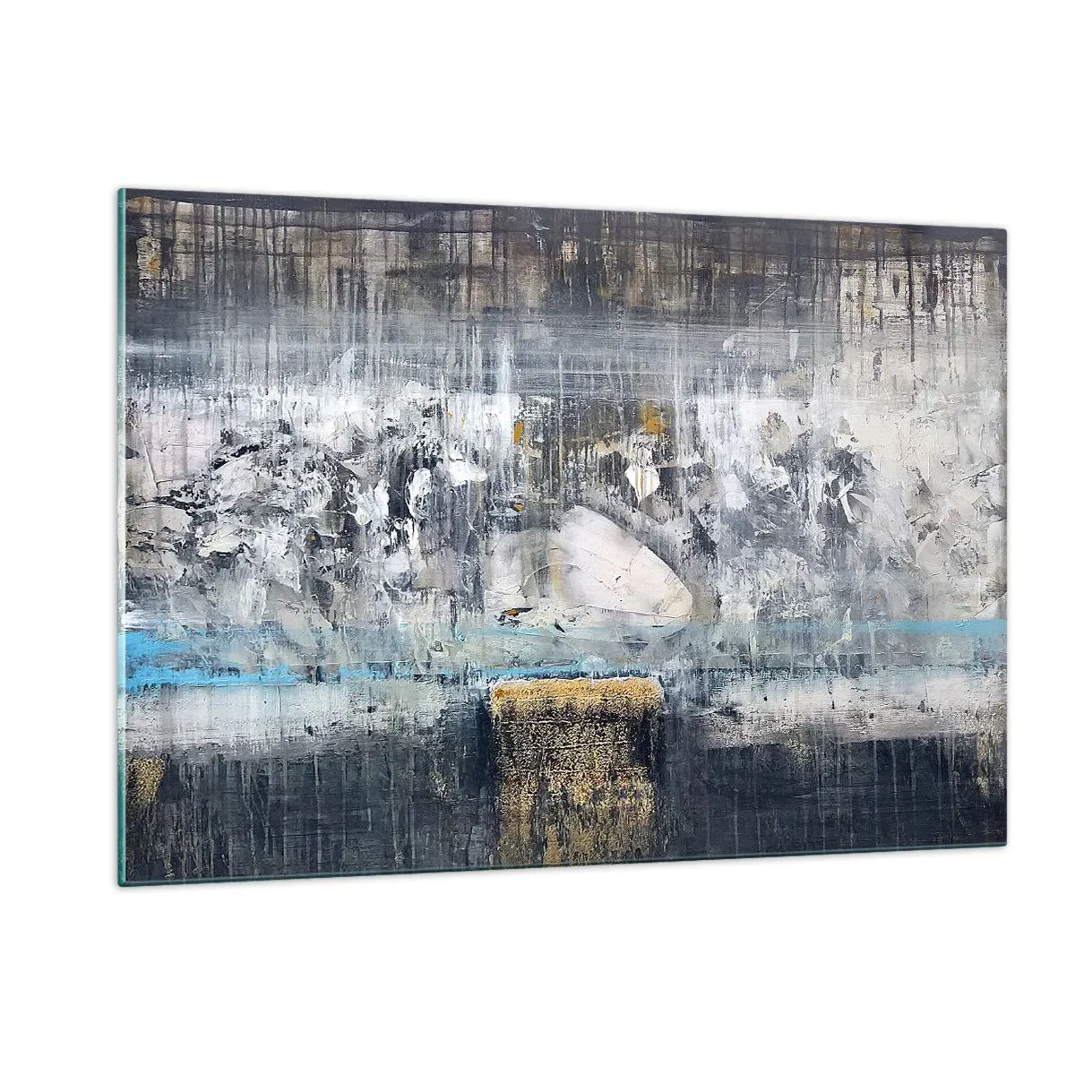 Impression sur verre - Image sur verre - Un paysage abstrait dominé par le gris et le bleu. - 120x80cm - Comme sur la glace, comme après décembre - Décoration murale moderne pour le salon et la chambre ARTTOR