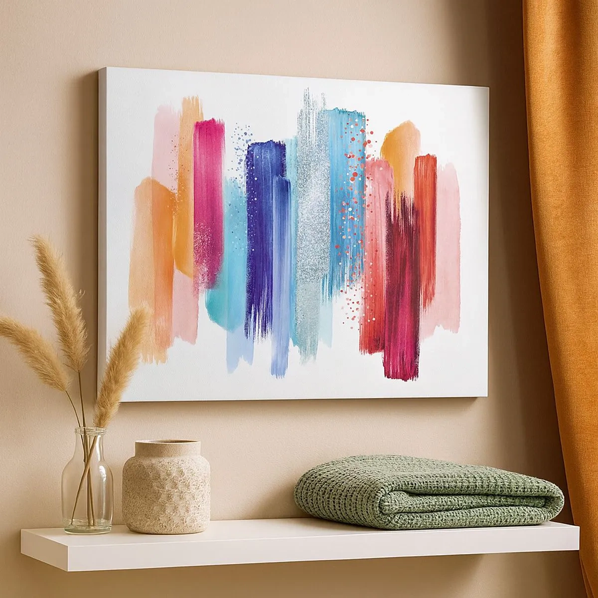 Impression sur toile - Image sur toile - Coups de pinceau colorés sur fond blanc - 70x50cm - En haut et en bas - Décoration murale moderne pour le salon et la chambre ARTTOR