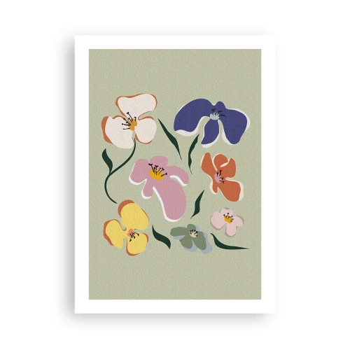 Affiche - Poster - Fleurs colorées sur fond vert dans un style artistique - 50x70cm - Des pensées pour votre frère - Décoration murale moderne pour le salon et la chambre ARTTOR