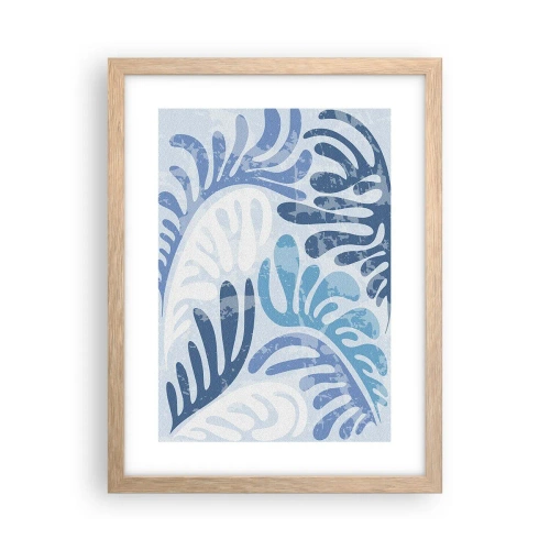 Affiche dans un chêne clair - Poster - Fougères bleues - 30x40 cm