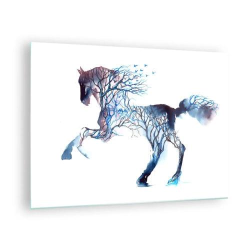 Impression sur verre - Image sur verre - Illustration d'un cheval avec des branches à la place d'un corps - 70x50cm - Comme si la forêt avait bougé - Décoration murale moderne pour le salon et la chambre ARTTOR