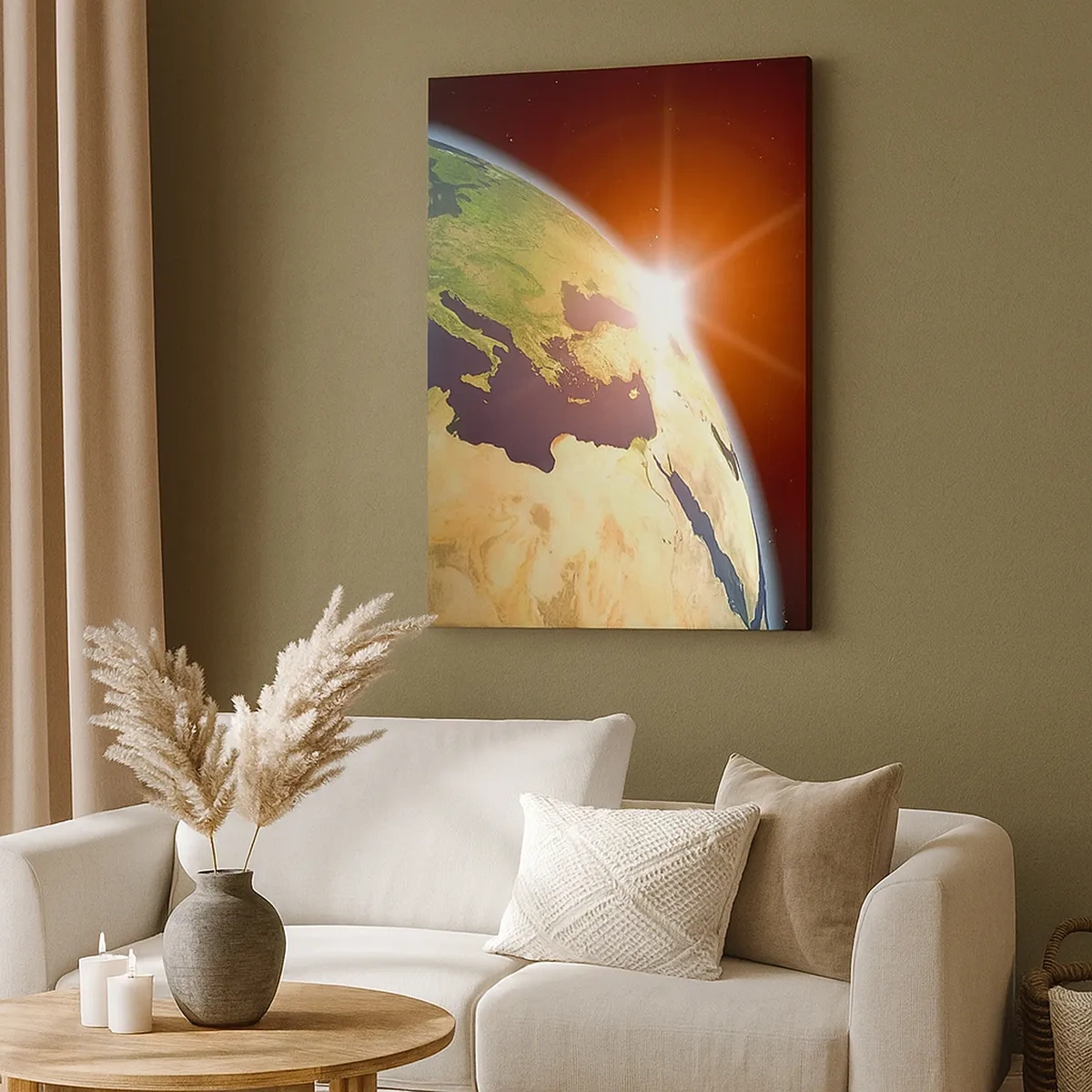 Impression sur toile - Image sur toile - Vue de la Terre depuis l'espace avec les rayons du soleil à l'horizon - 50x70cm - Lever de soleil - Décoration murale moderne pour le salon et la chambre ARTTOR