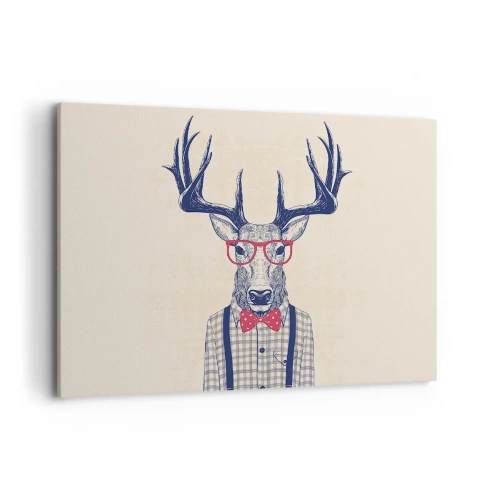 Impression sur toile - Image sur toile - Graphique stylisé d'un cerf portant des lunettes et un nœud papillon - 120x80cm - Une extravagance amusante - Décoration murale moderne pour le salon et la chambre ARTTOR
