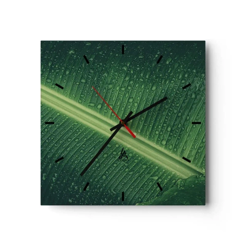 Horloge murale - Pendule murale - Une feuille verte avec des gouttes d'eau à sa surface - 30x30cm - Structure de vert - Décoration murale moderne pour le salon et la chambre ARTTOR