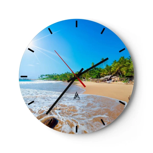Horloge murale - Pendule murale - Plage tropicale avec palmiers et ciel bleu - 30x30cm - Un endroit exotique pour vous - Décoration murale moderne pour le salon, la cuisine et la chambre ARTTOR