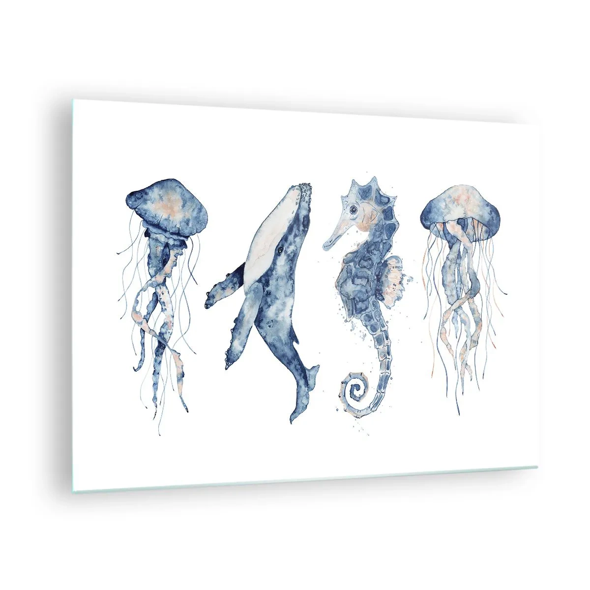 Impression sur verre - Image sur verre - Créatures marines dans un style aquarelle délicat - 70x50cm - Merveilles de la mer - Décoration murale moderne pour le salon et la chambre ARTTOR