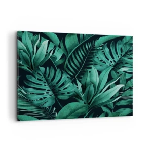 Impression sur toile - Image sur toile - Feuilles tropicales aux nuances de vert intense - 120x80cm - Profondeur du vert tropical - Décoration murale moderne pour le salon et la chambre ARTTOR