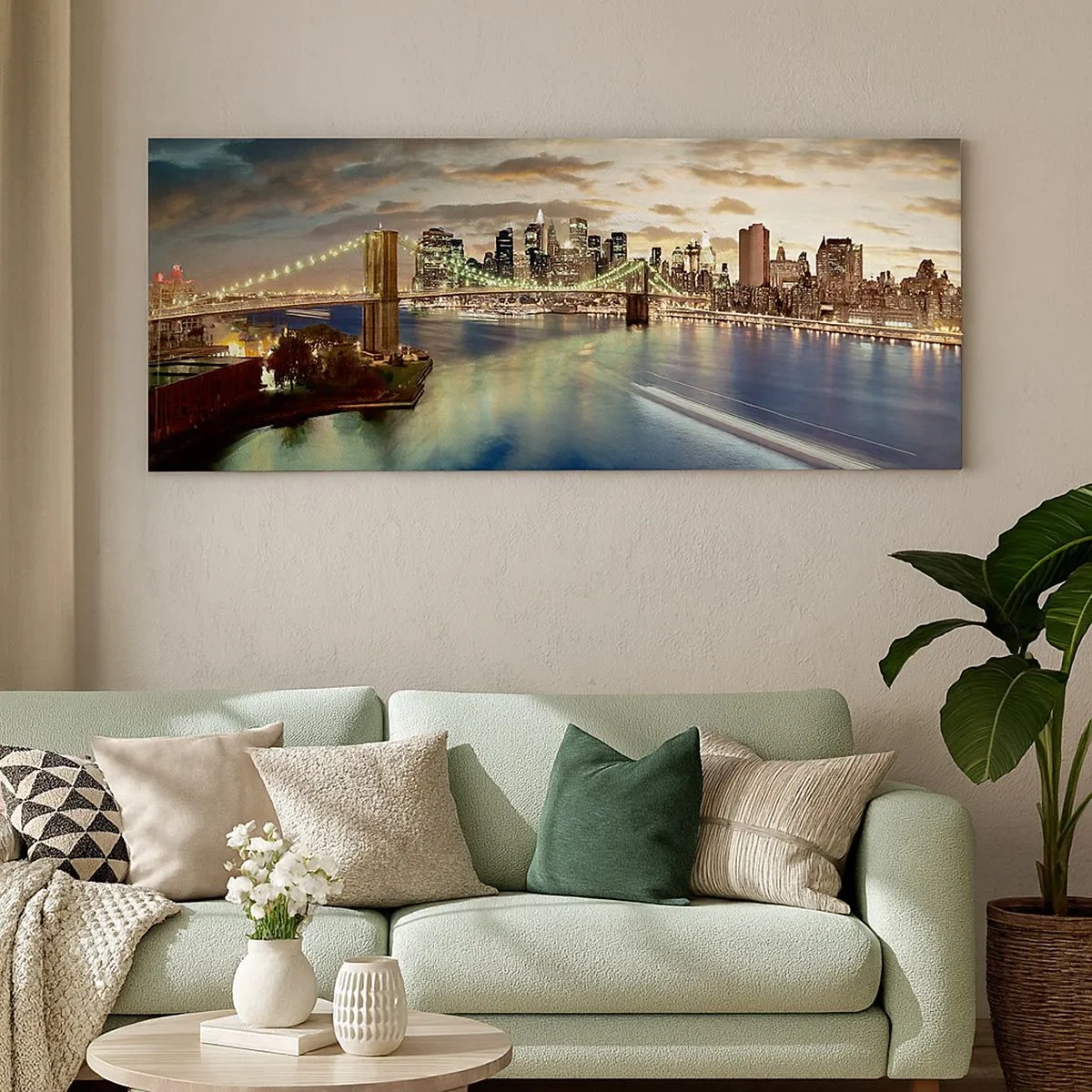 Impression sur toile - Image sur toile - Une soirée lumineuse sur Manhattan - 100x40 cm