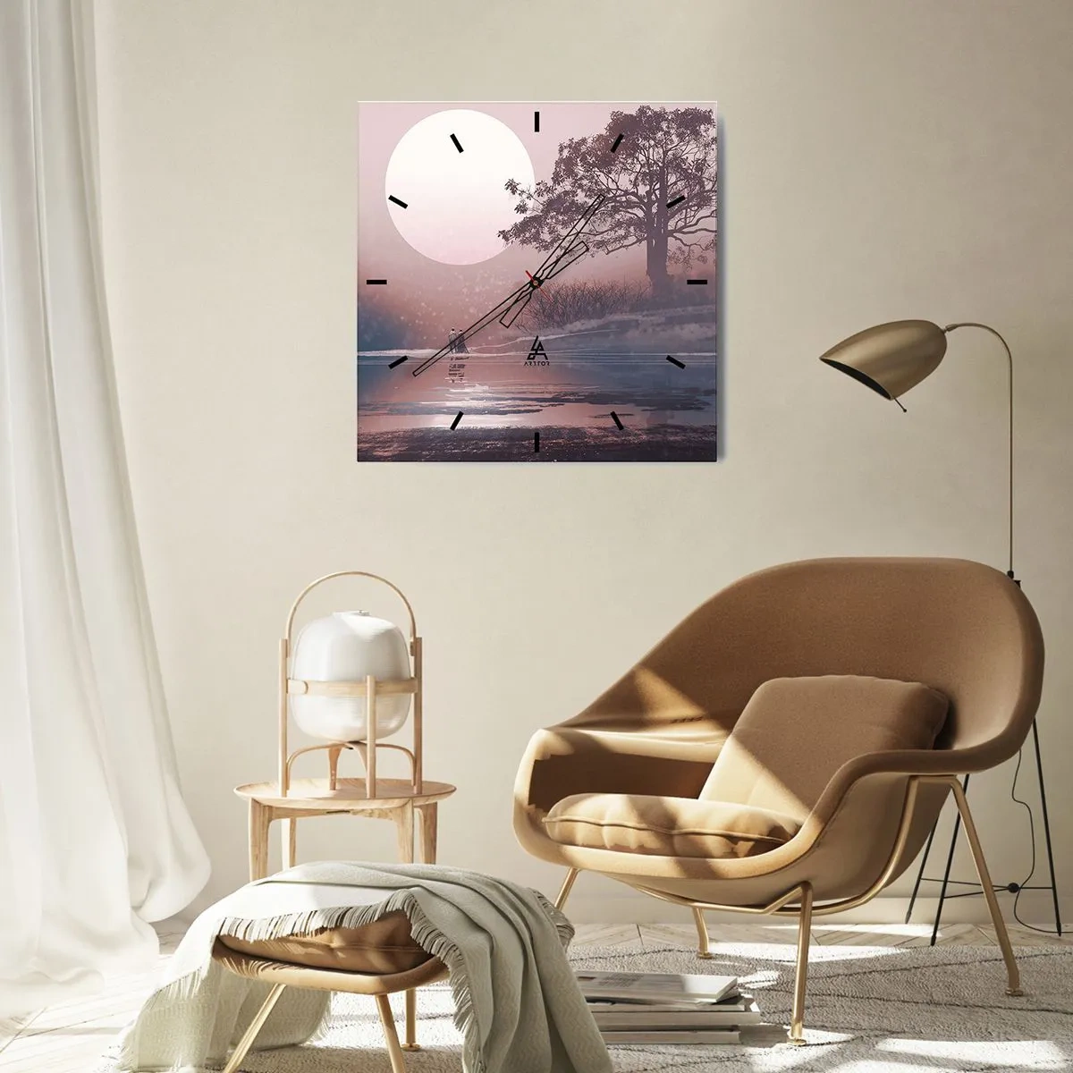 Horloge murale - Pendule murale - Scène romantique avec la lune et un arbre au bord de l'eau - 30x30cm - Merveilles de la nuit - Décoration murale moderne pour le salon et la chambre ARTTOR