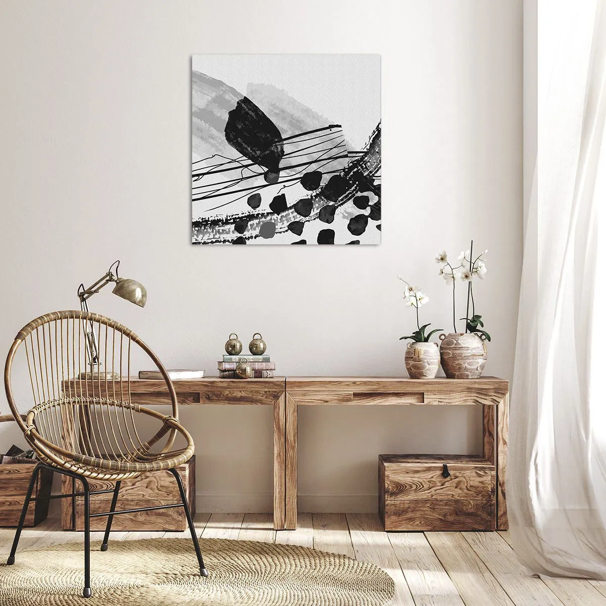 Impression sur toile - Image sur toile - Abstraction organique noir et blanc - 40x40 cm