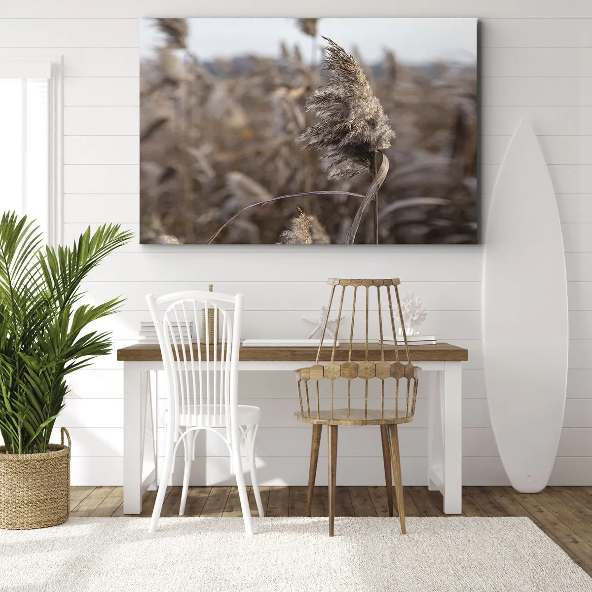 Impression sur toile - Image sur toile - Graminées délicates dans des tons beiges sur fond de nature - 120x80cm - Il est temps de s'envoler avec le vent - Décoration murale moderne pour le salon et la chambre ARTTOR