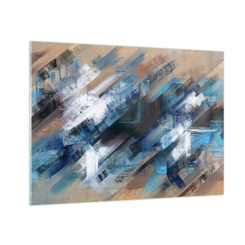 Impression sur verre - Image sur verre - Rayures diagonales abstraites dans les tons de bleu, blanc et beige - 70x50cm - Diagonale de bleus - Décoration murale moderne pour le salon et la chambre ARTTOR