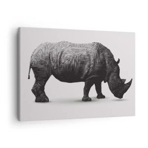 Impression sur toile - Image sur toile - Silhouette graphique d'un rhinocéros dans un motif noir et blanc - 70x50cm - Beauté géométrique de la nature - Décoration murale moderne pour le salon et la chambre ARTTOR