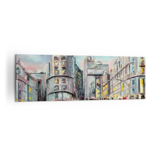 Impression sur toile - Image sur toile - Vue nocturne de la ville avec des reflets sur la rue mouillée - 160x50cm - Ce sera une soirée réussie - Décoration murale moderne pour le salon et la chambre ARTTOR