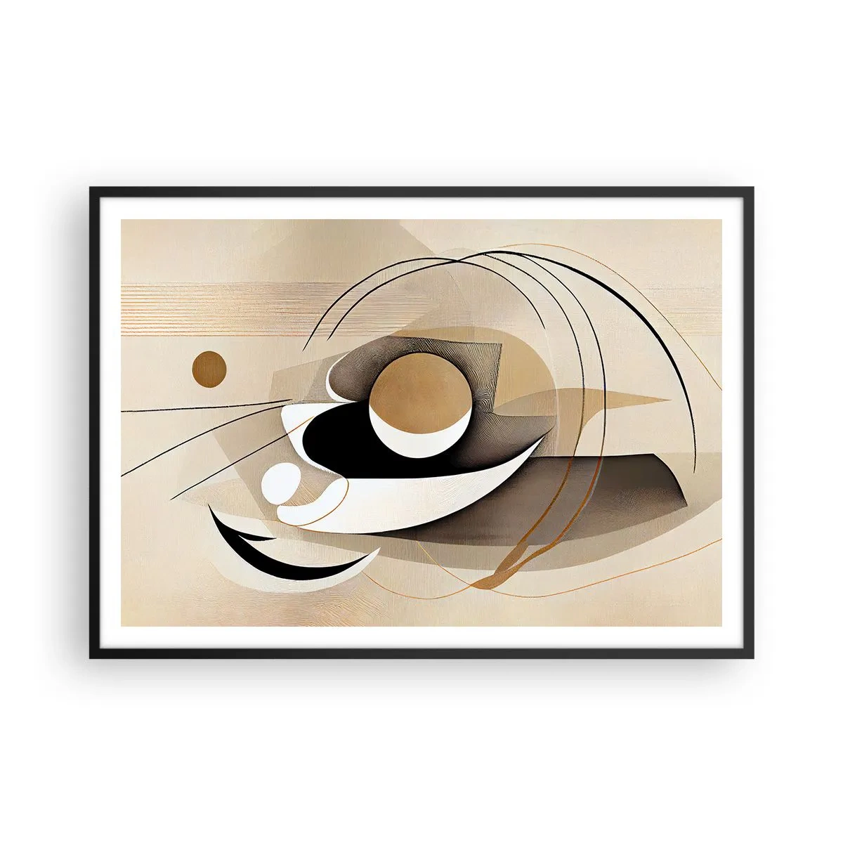 Affiche dans un cadre noir - Poster - Composition abstraite dans les tons beige et noir - 100x70cm - Composition : l'essence des choses - Décoration murale moderne pour le salon et la chambre ARTTOR