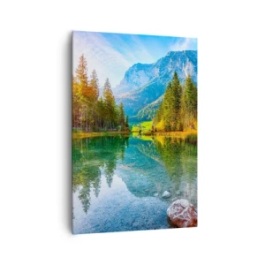 Impression sur toile - Image sur toile - Un lac pittoresque entouré de montagnes et de forêts - 70x100cm - Douceur automnale - Décoration murale moderne pour le salon et la chambre ARTTOR