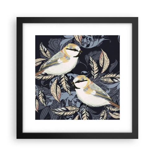 Affiche dans un cadre noir - Poster - Babillement jaune et bleu - 30x30 cm