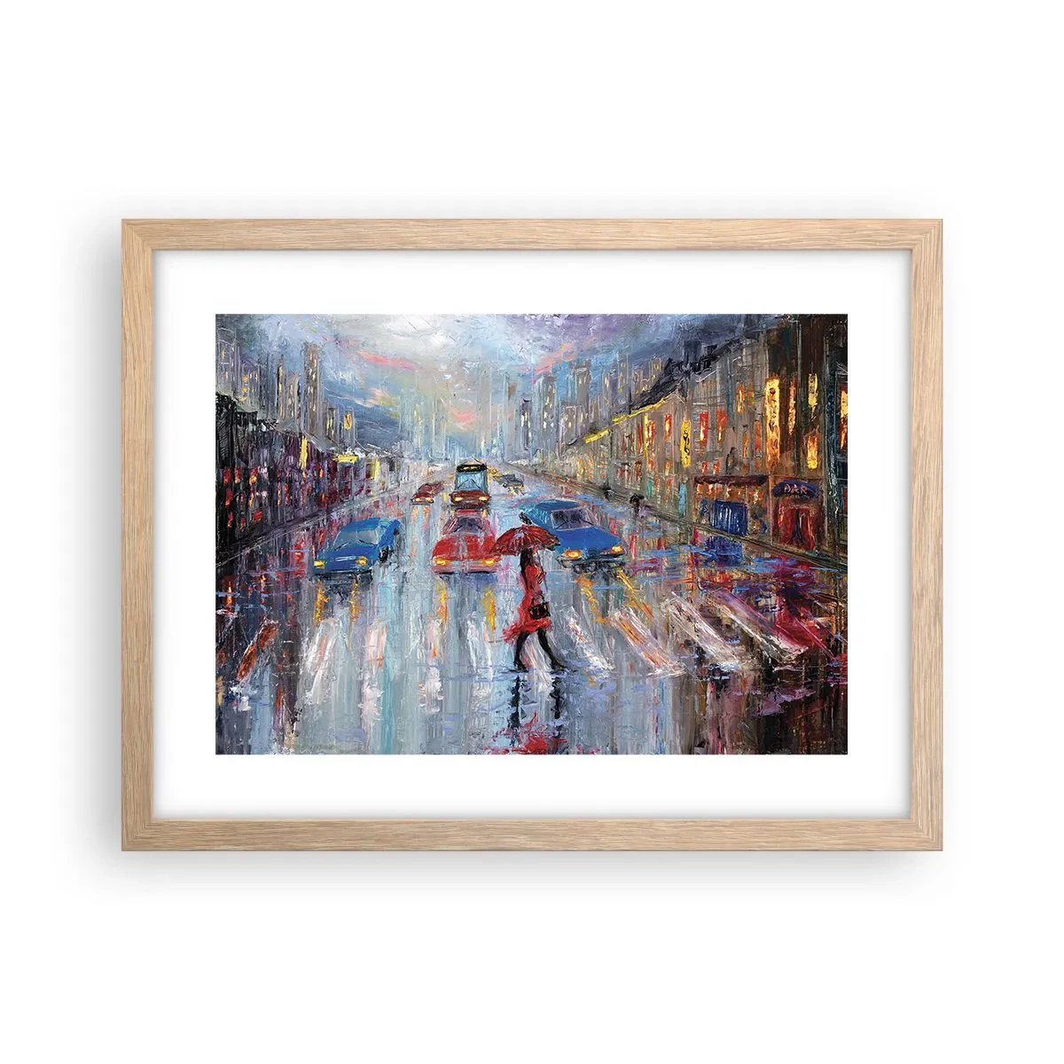 Affiche dans un chêne clair - Poster - Après-midi pluvieux en ville - 40x30 cm
