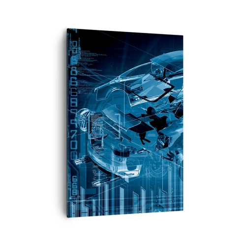 Impression sur toile - Image sur toile - Un dessin technique moderne d'une voiture avec des éléments structurels - 70x100cm - Anatomie de l'ingénierie - Décoration murale moderne pour le salon et la chambre ARTTOR