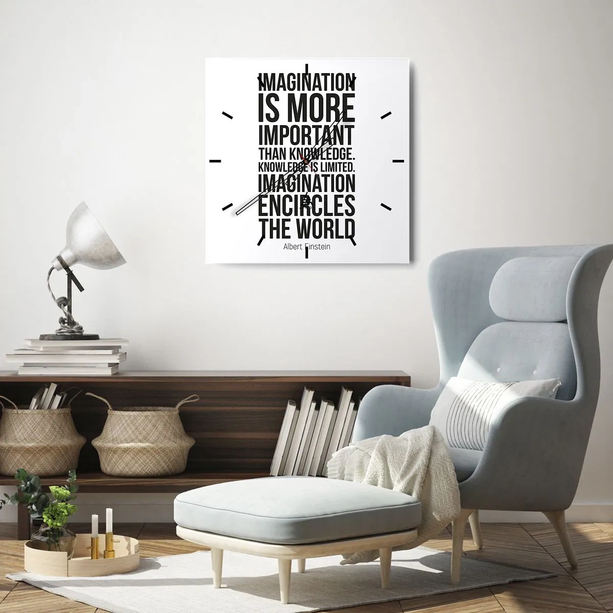 Horloge murale - Pendule murale - Einstein sur le pouvoir de l'imagination - 40x40 cm