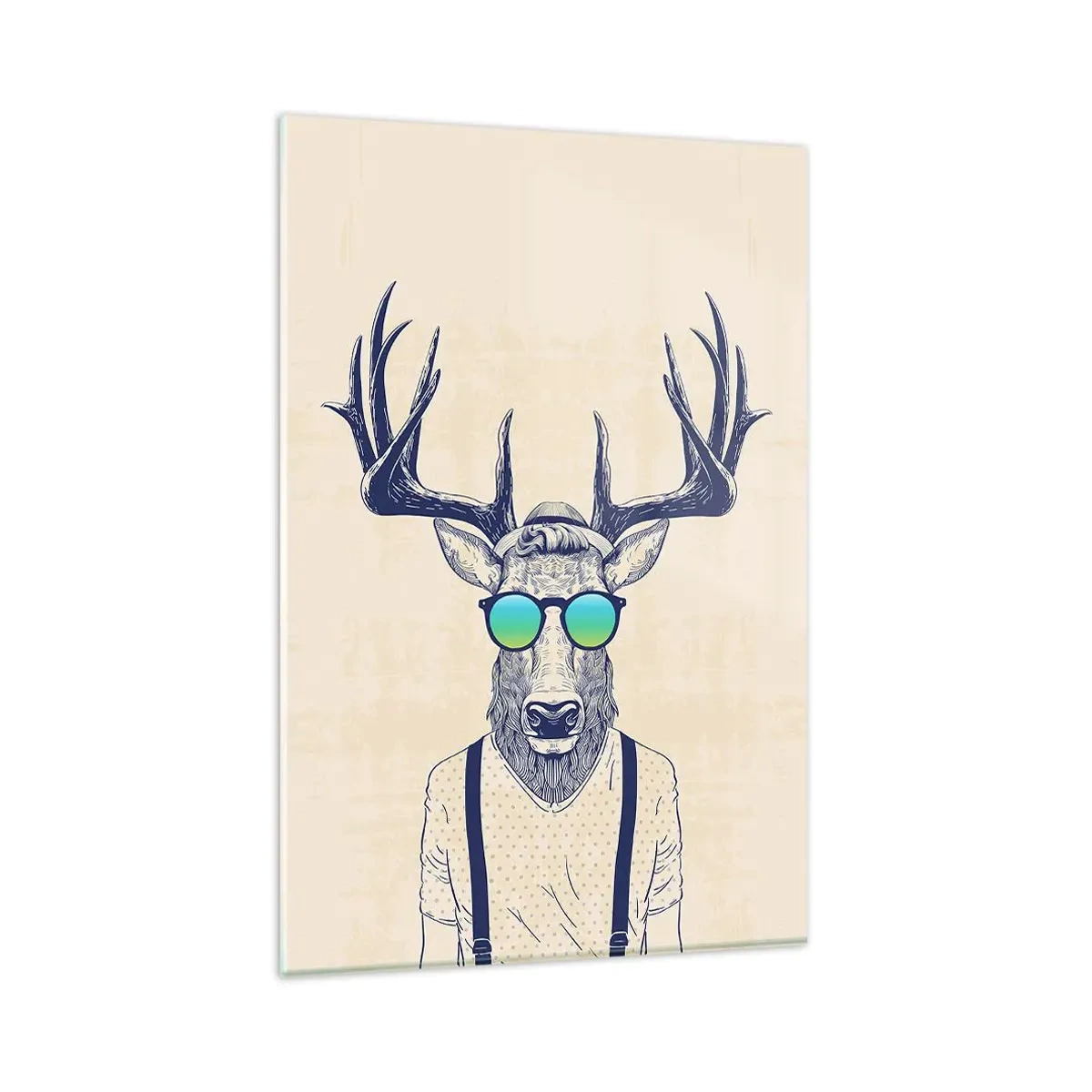 Impression sur verre - Image sur verre - Cerf stylisé avec des lunettes de soleil - 80x120cm - A qui vous attendiez-vous ? - Décoration murale moderne pour le salon et la chambre ARTTOR