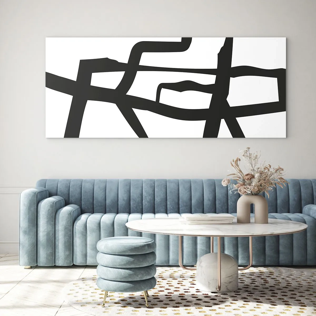 Impression sur verre - Image sur verre - Motif minimaliste noir et blanc avec des lignes géométriques - 120x50cm - Conception noir et blanc - Décoration murale moderne pour le salon et la chambre ARTTOR