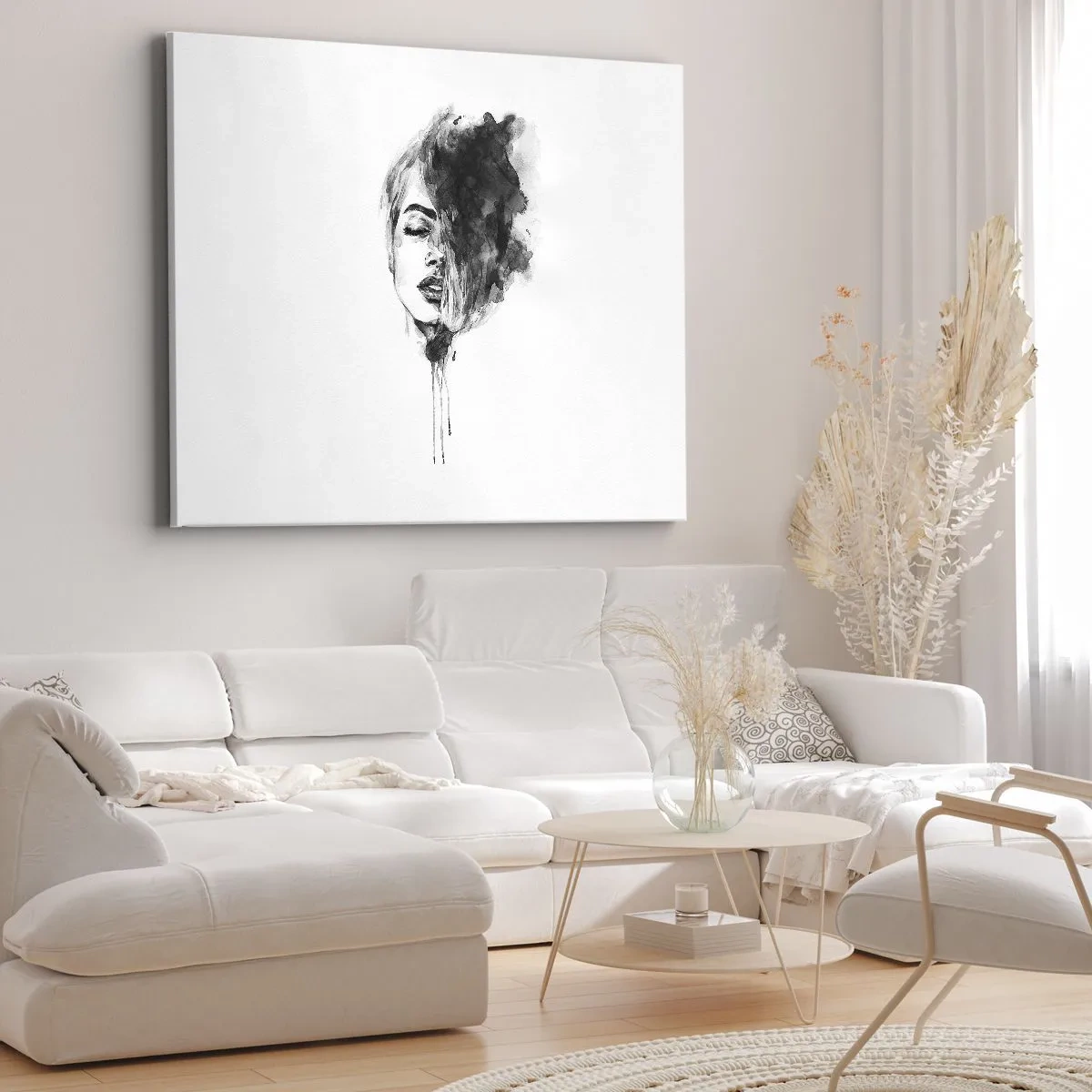 Impression sur toile - Image sur toile - Portrait artistique d'une femme en technique d'aquarelle avec des détails abstraits - 120x80cm - De quoi rêve la fille - Décoration murale moderne pour le salon et la chambre ARTTOR