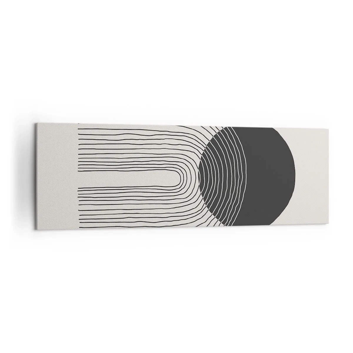 Impression sur toile - Image sur toile - Motif abstrait avec des lignes et un cercle noir sur un fond clair - 160x50cm - Tremblement et confiance - Décoration murale moderne pour le salon et la chambre ARTTOR