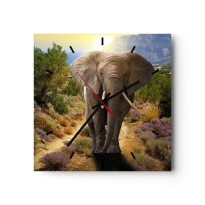 Horloge murale - Pendule murale - Un éléphant d'Afrique dans un paysage de savane et de montagne - 30x30cm - Voilà à quoi ressemblait l'Eden - Décoration murale moderne pour le salon et la chambre ARTTOR