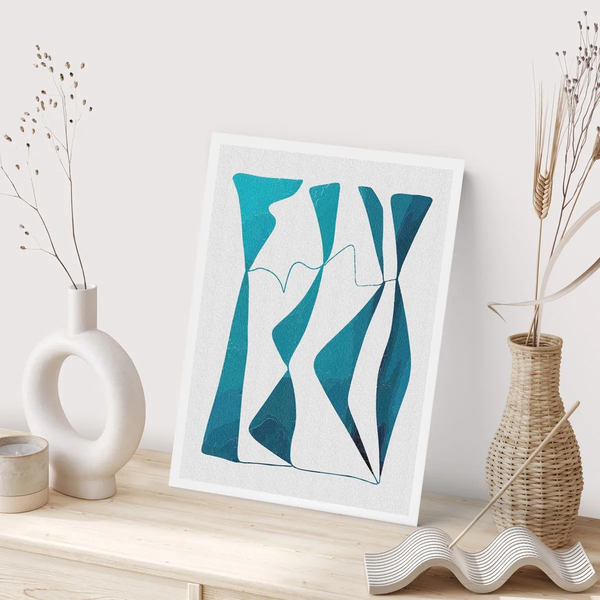 Affiche - Poster - Une composition abstraite dans des tons de bleu avec des lignes dynamiques. - 50x70cm - Abstraction : composé turquoise - Décoration murale moderne pour le salon et la chambre ARTTOR