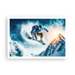 Affiche - Poster - Un snowboarder survole des montagnes enneigées - 100x70cm - Des émotions extrêmes - Décoration murale moderne pour le salon et la chambre ARTTOR