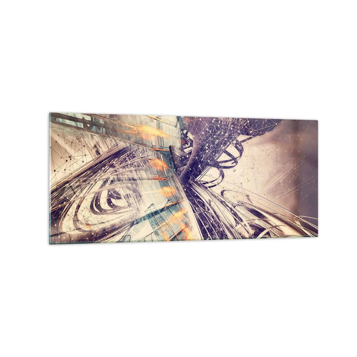 Impression sur verre - Image sur verre - Abstraction dynamique dans les tons beige et violet - 120x50cm - En grande hâte - Décoration murale moderne pour le salon et la chambre ARTTOR