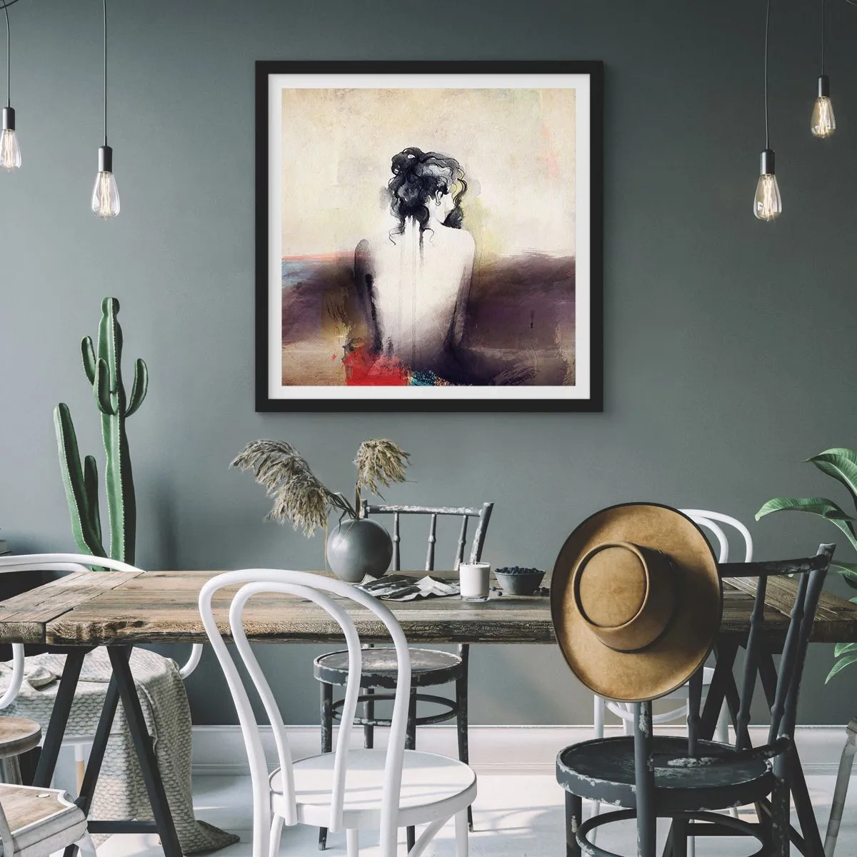 Affiche dans un cadre noir - Poster - Lignes lisses, formes ovales - 60x60 cm