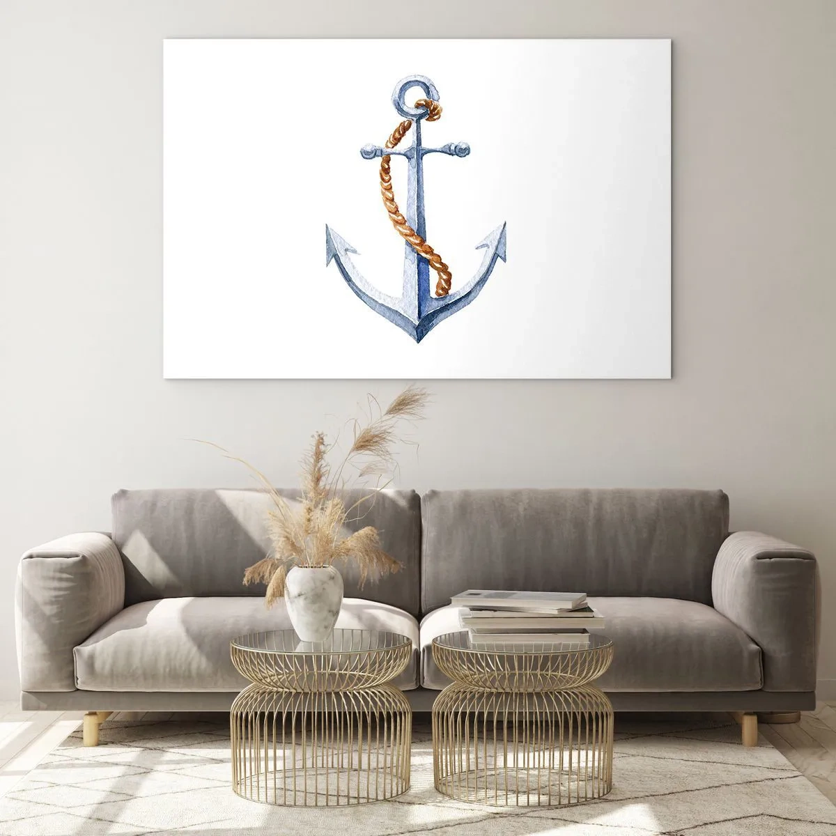 Impression sur verre - Image sur verre - Ancre avec corde de style nautique - 120x80cm - Ah l'aventure ! - Décoration murale moderne pour le salon et la chambre ARTTOR