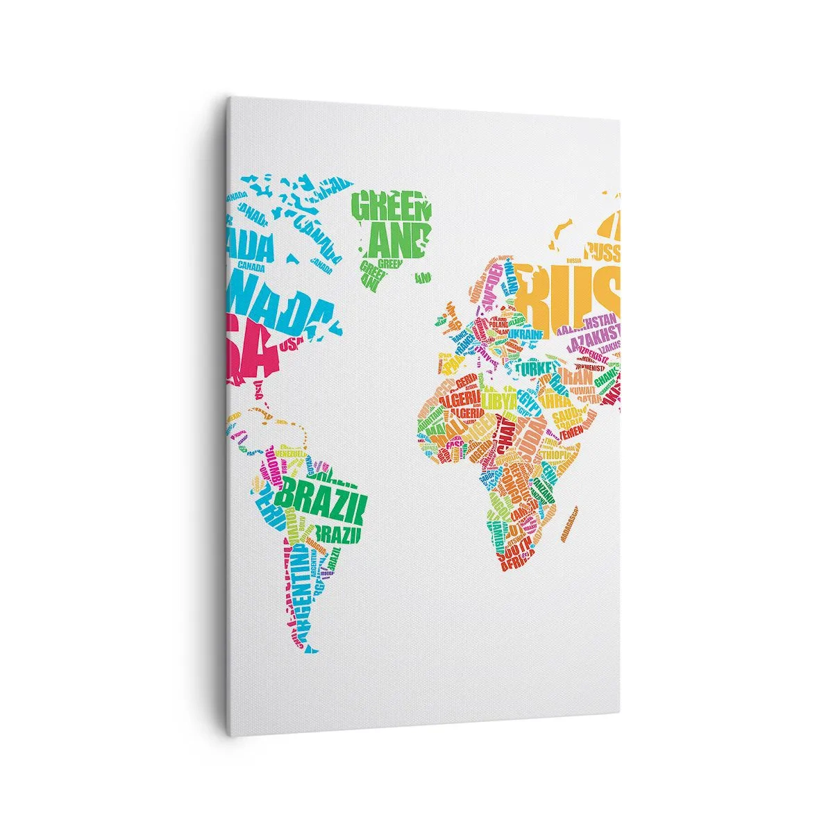 Impression sur toile - Image sur toile - Carte du monde colorée avec les noms des pays - 70x100cm - je veux tous les rencontrer - Décoration murale moderne pour le salon et la chambre ARTTOR