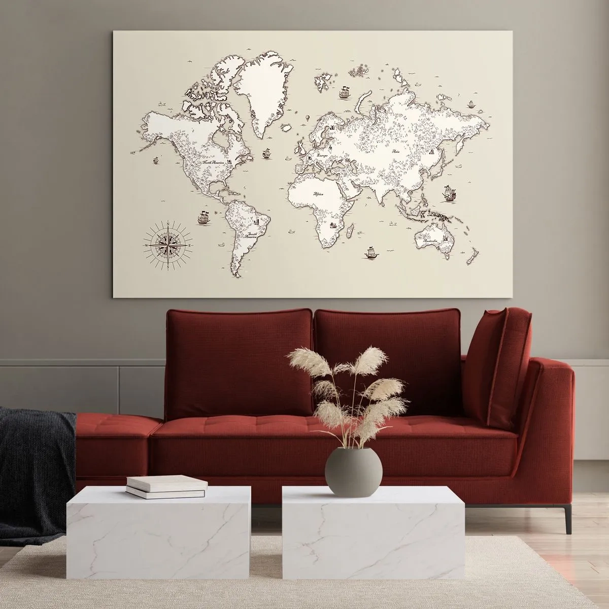 Impression sur verre - Image sur verre - Une carte du monde stylisée dans une version classique - 70x50cm - Voyage autour du monde - Décoration murale moderne pour le salon et la chambre ARTTOR