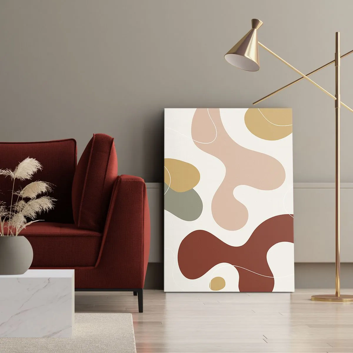 Impression sur toile - Image sur toile - Une composition abstraite aux tons pastel avec des formes dynamiques. - 50x70cm - Entrelac - Décoration murale moderne pour le salon et la chambre ARTTOR