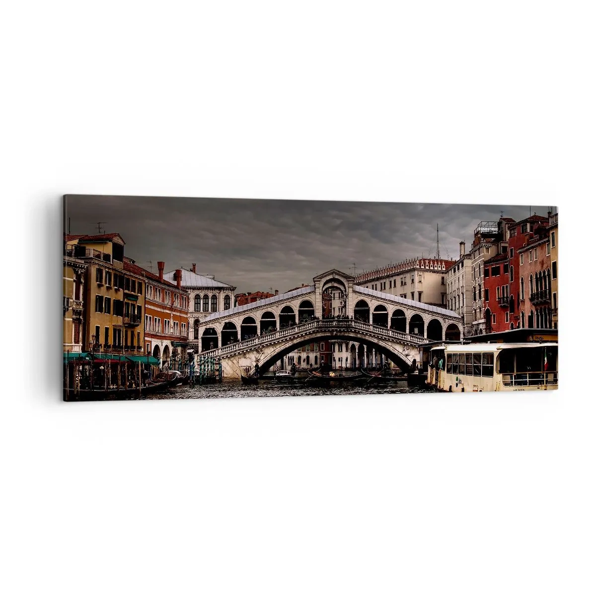 Impression sur toile - Image sur toile - Pont du Rialto à Venise sur le Grand Canal, architecture classique. - 140x50cm - Promesse d'une soirée vénitienne - Décoration murale moderne pour le salon et la chambre ARTTOR