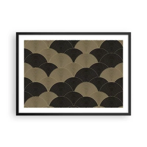 Affiche dans un cadre noir - Poster - Motif Art Déco avec demi-cercles et lignes dorées - 70x50cm - Unité dans la multiplicité - Décoration murale moderne pour le salon et la chambre ARTTOR