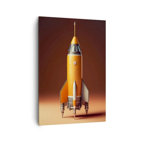 Impression sur toile - Image sur toile - Une fusée de style rétro sur un fond de tons marron - 70x100cm - Ça commence par un rêve - Décoration murale moderne pour le salon et la chambre ARTTOR