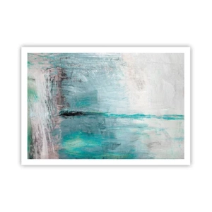 Affiche - Poster - Abstraction dans les tons turquoise et gris - 100x70cm - Horizontalement en bleu - Décoration murale moderne pour le salon et la chambre ARTTOR