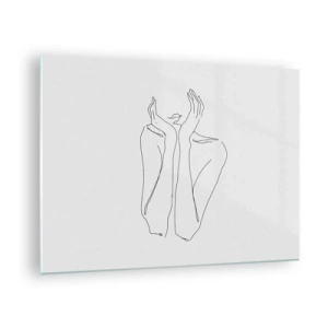 Impression sur verre - Image sur verre - Un dessin minimaliste des mains et du visage d'une femme - 70x50cm - De quoi rêvent les femmes - Décoration murale moderne pour le salon et la chambre ARTTOR