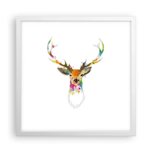 Affiche dans un cadre blanc - Poster - Un cerf doux baigné de couleur - 40x40 cm