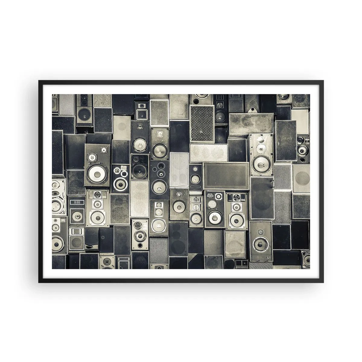 Affiche dans un cadre noir - Poster - Collection d'enceintes de style rétro - 100x70cm - Tout va bien - Décoration murale moderne pour le salon et la chambre ARTTOR