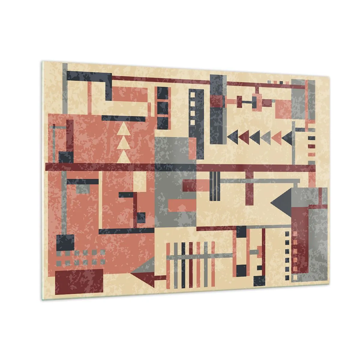 Impression sur verre - Image sur verre - Motif géométrique abstrait dans les tons beige et rouge - 100x70cm - Une combinaison de verticaux et d'horizontaux - Décoration murale moderne pour le salon et la chambre ARTTOR