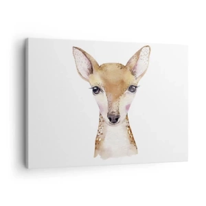 Impression sur toile - Image sur toile - Portrait à l'aquarelle d'un jeune chevreuil sur fond blanc - 70x50cm - L'innocence de la nature - Décoration murale moderne pour le salon et la chambre ARTTOR