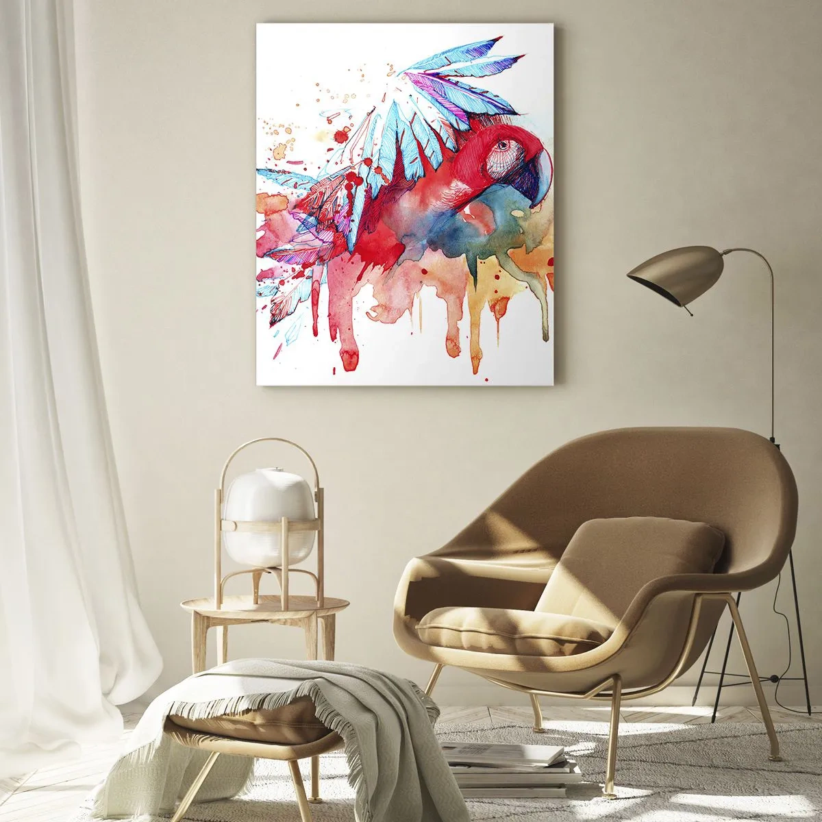 Impression sur verre - Image sur verre - Perroquet aquarelle coloré aux ailes déployées - 50x70cm - Perroquets colorés - Décoration murale moderne pour le salon et la chambre ARTTOR