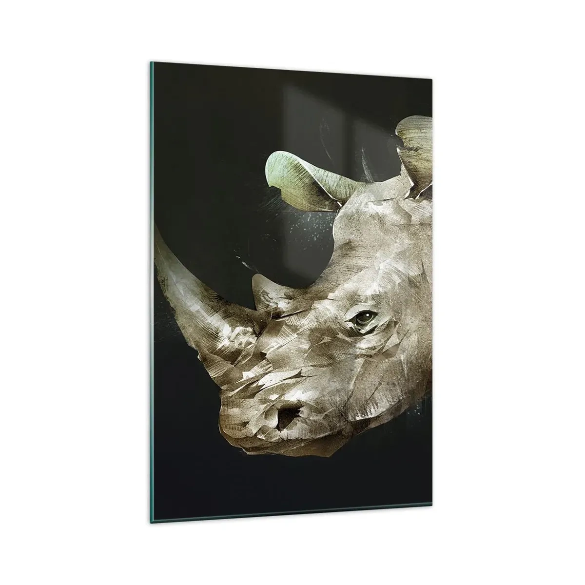 Impression sur verre - Image sur verre - Portrait d'un rhinocéros sous une forme artistique - 80x120cm - La force vraiment masculine - Décoration murale moderne pour le salon et la chambre ARTTOR