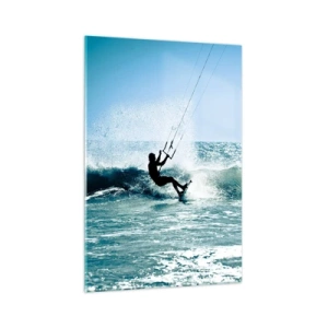 Impression sur verre - Image sur verre - Kitesurfeur sur une vague en plein soleil - 70x100cm - On se laisse emporter - Décoration murale moderne pour le salon et la chambre ARTTOR